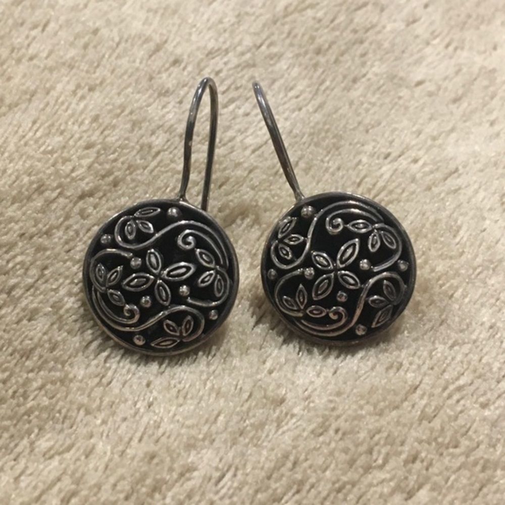 Filigree Floral Sterling Silver Oxidized Drop Earrings
